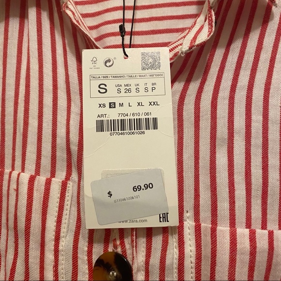 Zara | Red White Stripe Linen Tunic Belted Dress S - Picture 8 of 10